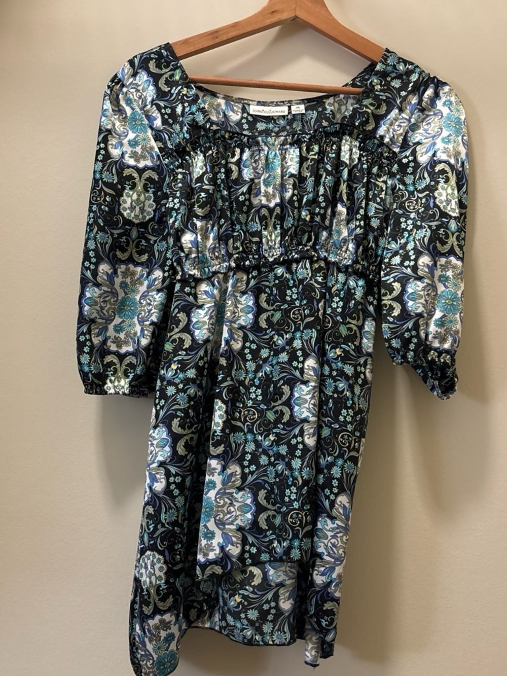 Blue Floral Smocked Waist Women's Top M
